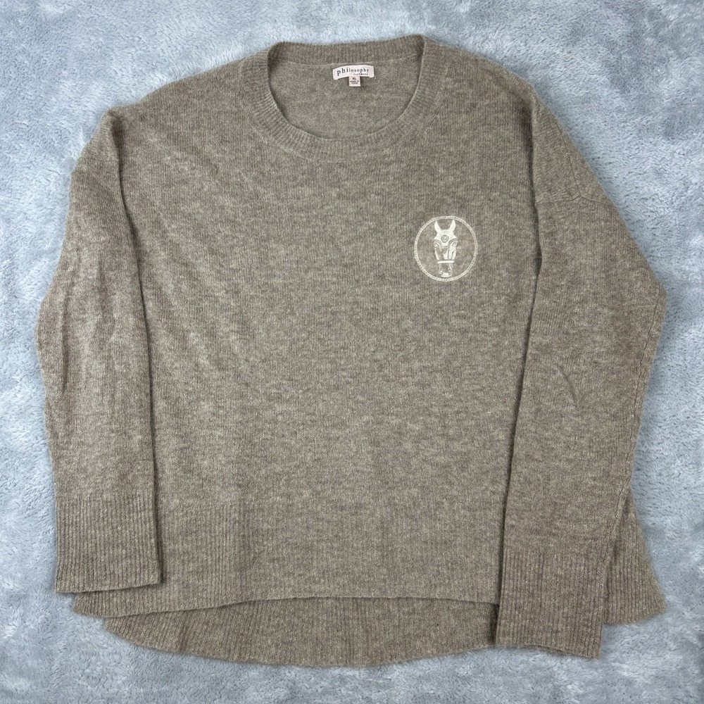 Philosophy Womens XL Sweater Cashmere‎ Tan Horse Embroidered Oversized
